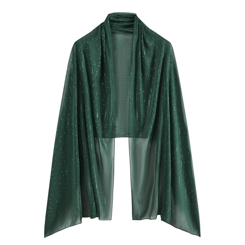 OurLore Chiffon Shawls Wraps for Women Sheer Glitter Scarf Sparkly Rhinestones Shoulder Sarong Cover Up Hijab for Wedding - color: Dark Green