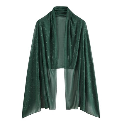 OurLore Chiffon Shawls Wraps for Women Sheer Glitter Scarf Sparkly Rhinestones Shoulder Sarong Cover Up Hijab for Wedding - color: Dark Green