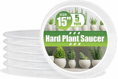RooTrimmer 5 Pack 15 Inch Clear Plant Saucers for Pots,Thick Heavy Duty Plastic Plant Trays,Transparent Drip Trays for Indoor & Outdoor Plants - size: 15 inch