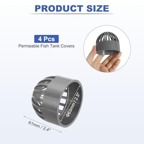 PATIKIL 2.5 Inch (63mm) Fish Cover Permeable Cap, 4 Pcs PVC Breathable Cap Aquarium Guard Fish Tank Intake Cover, Gray - color: Gray, size: 2.5Inch(63mm)