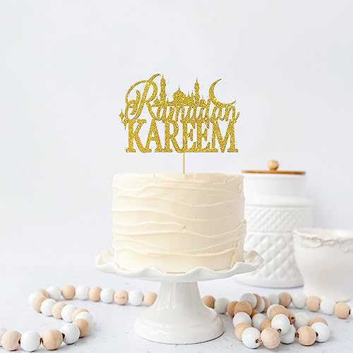 Gold Glitter Ramadan Kareem Cake Topper - Ramadan Muslim Islamic Decoration - Muslim Islam Eid Celebration Decoration