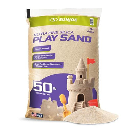 Sun Joe Silica Play Sand for Sandbox, Ultra Fine, PLYSAND50 | 50 Lb Bag - Sensory Table & Gardens, Indoor & Outdoor Craft Accessory for Molding, Digging & Sculpting - size: 50 lb