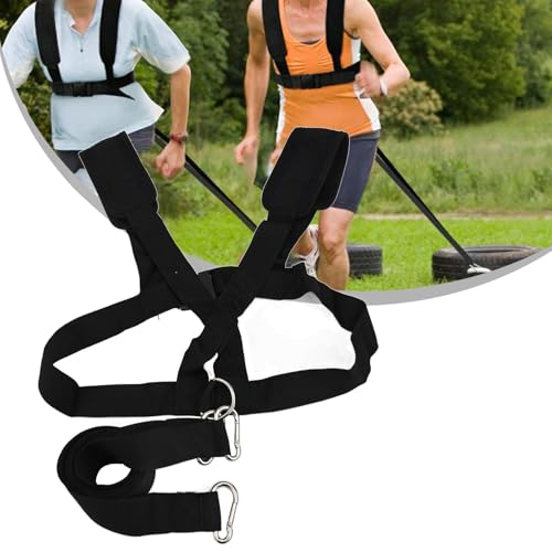 Sled Harness for Exercise, Adjustable Nylon Running Resistance Training Vest with Shoulder Pads for Football Basketball Strength Building, Black