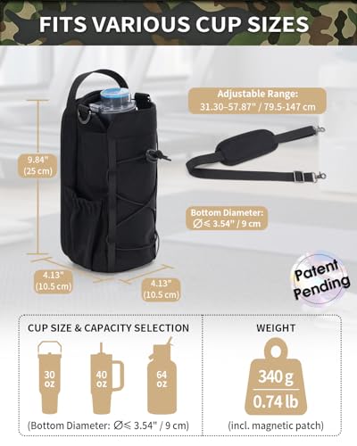sportsnew 40oz Insulated Crossbody Water Bottle Bag Gym Hiking Phone Pocket | Water-resistant Lining, Padded Strap, Top Handle, Drawstring, Phone Pocket, Elastic Slots, Built-In Key Clip for Gym Walking - color: Deep Black -Magnetic