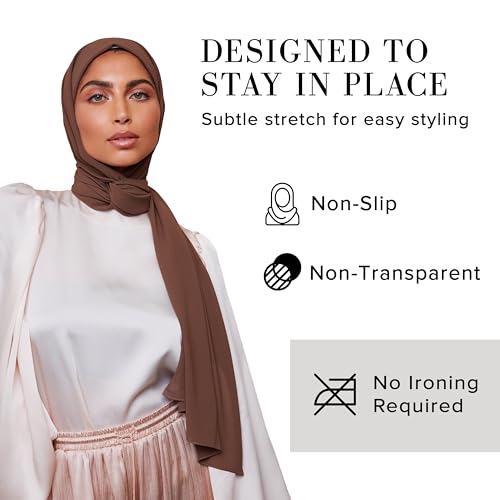 Premium Chiffon Hijab Scarf for Women Lightweight Non Slip Fashion Scarves - color: Mocha Brown, size: 1 Pack