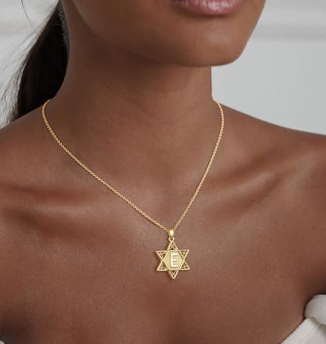 Gold Initial Necklaces for Women Dainty Pendant Letter Necklace 14K Gold Plated Jewish Star of David Religious Jewelry Personalized Gift Non Tarnish Waterproof 16.5-18.5 Inches - style: Initial E