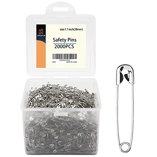 vrupin 2000 Pieces - Silver Safety Pins, 1.1 inch 28mm, Extra Strong, Multi-purpose - size: 1.1inch-2000