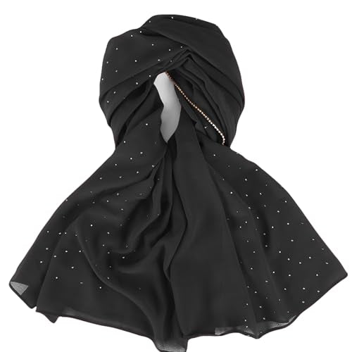 Hijab Scarf for Women Soft Chiffon Rhinestone Long Scarf Shawl Fashion Muslim Hijab Head Wrap Scarves - color: Black