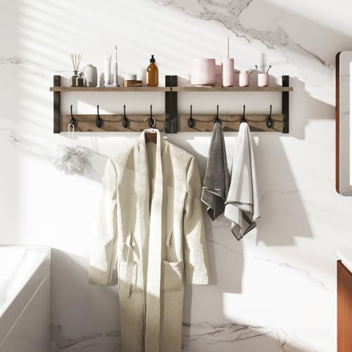 YMYNY Coat Rack Shelf Wall Mounted, Coat Hooks Set of 2, Entryway Coat Hanger with 8 Hooks, 31.5" Wall Floating Shelf with Hat Rack, for Kitchen, Bedroom, Bathroom, Silver Gray UHWS001Y-2 - color: Silver Gray, size: 31.5"-2 pack
