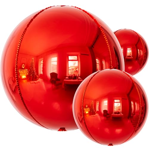 14PCS Red Foil Balloons Set - 22/18/10 Inch 4D Round Metallic Red Mylar Balloons for Graduation, Christmas, Birthdays, Weddings, Valentines Decorations - style: Red