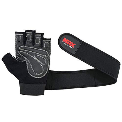 MRX Weight Lifting Pro Level Gloves with 18 Inches Long Wrist Strap Gym Workout Exercise & Fitness in - color: Black/Leather, size: Medium