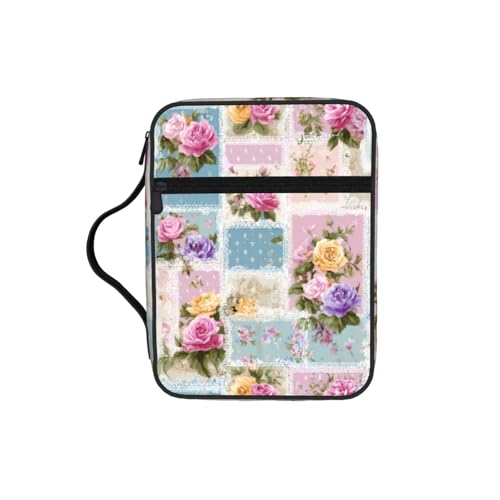 Vintage Rose Patchwork Floral Pink Yellow Bible Cover Case for Women Men - color: Patchwork Floral Pink Blue