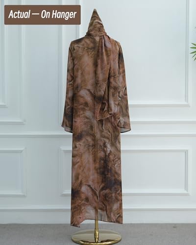 Modest Cardigan Set Women Muslim Dress with Soft Hijab Scarf Islamic Outfits Open Abaya For Eid, Ramadan, Umrah, Hajj - color: Coffee, size: XL(58)