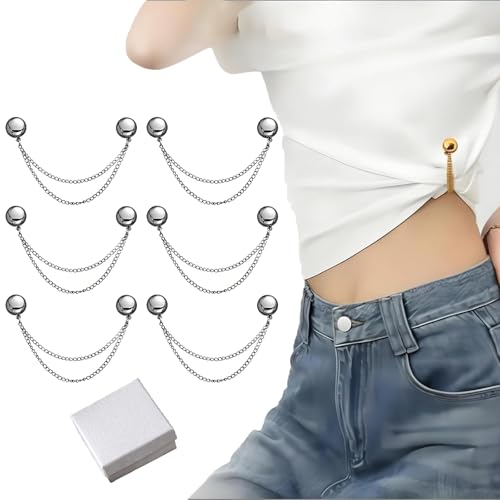 2026 Upgrade Multi-Function Magnetic Clothing Clips, 6 PCS Magnetic Clothing Clips with Chain, Strong Hem & Hijab Clips with Chain for Women’s Pants Jeans Shirts Sweaters, Fix Cuffs Long Pants (C) - color: C