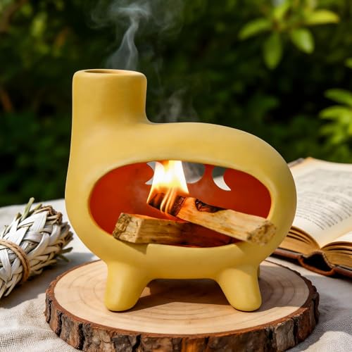 Handcrafted Yellow Clay Palo Santo Burner, Chimney Footed Sage Holder - color: Footed Clay -Yellow