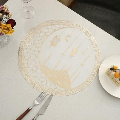 Sanfly Ramadan Placemat 4pcs Eid Mubarak Placemat Gold Moon Star Dining Table Place Mat for Islam Muslim Festival Party