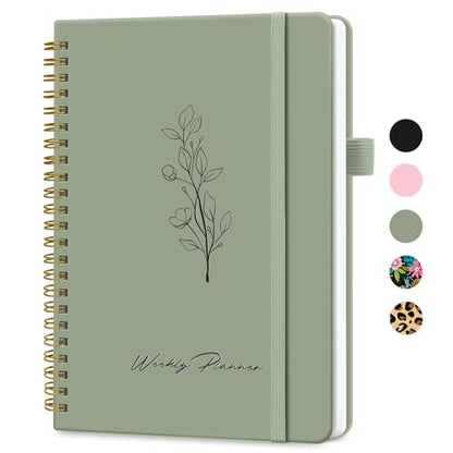 Taja Undated Weekly Planner, Weekly To Do List Notebook with Goal & Habit Tracker Organizer, A5 Weekly Planner Notebook with Spiral Binding, 6.1" x 8.2" - Green - color: a.Green