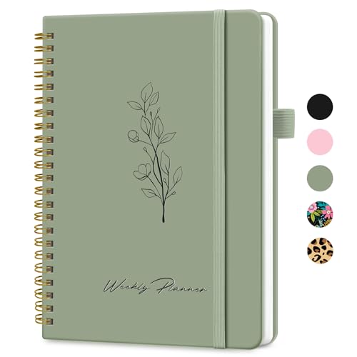 Taja Undated Weekly Planner, Weekly To Do List Notebook with Goal & Habit Tracker Organizer, A5 Weekly Planner Notebook with Spiral Binding, 6.1" x 8.2" - Green - color: a.Green