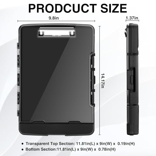 Sooez Original Clipboard with Storage & Pen Holder, Heavy Duty Clip Boards 8.5x11 with Dual Storage, Clearview Dry Erase Coach Clipboard with Real Hinge, High Capacity, School & Office Supplies - color: Black