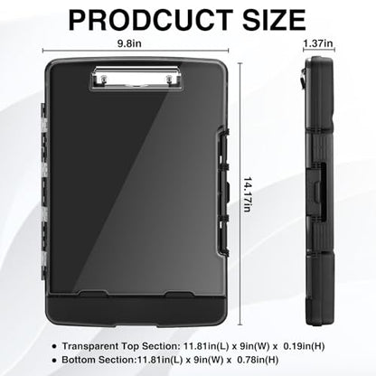 Sooez Original Clipboard with Storage & Pen Holder, Heavy Duty Clip Boards 8.5x11 with Dual Storage, Clearview Dry Erase Coach Clipboard with Real Hinge, High Capacity, School & Office Supplies - color: Black