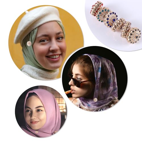 BOXOB 6 Pairs Multicolored Rhinestone Scarf Magnets, Hijab Pins for Women Scarves Niqab Muslim Islamic Hijab (Style 1) - style: 1