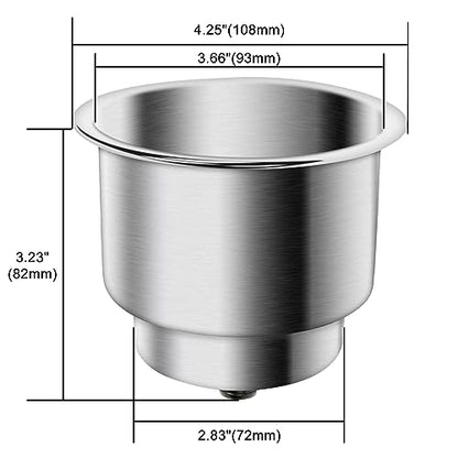 Amarine Made 4pcs Stainless Steel Cup Drink Holder with Drain for Marine Boat RV Camper