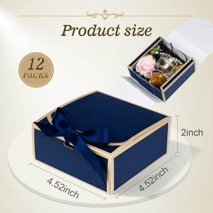 12Pack Small Gift Boxes with Lids, 4.5''x4.5''x2'' Small Boxes for Gifts with Ribbons, Blue Gift Boxes for Present, Birthday, Valentine's Day, Mother's Day, Holiday - color: Blue