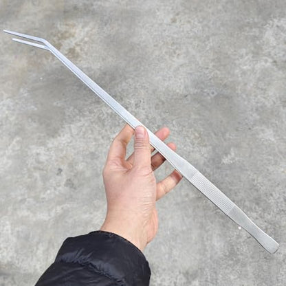 Extra Long 18.7 Inch Stainless Steel Tweezers Feeding Tongs (Longer than Arms, Curved) for Terrarium