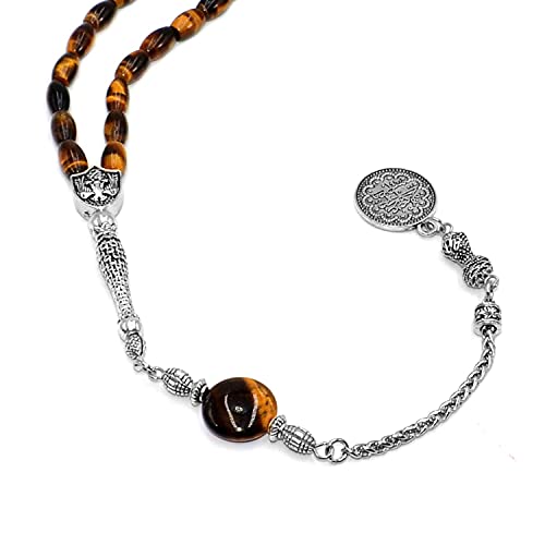 Design Fine Tiger Eye Series Worry/Prayer Beads - 8 mm (33 Beads) in Elegant Barley Cut Style - color: Elegant Barley Cut Series- (33 Beads)