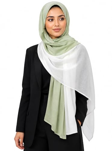 Gradient Dual Color Scarf，Elegant Ombre Headwraps Hijab, Modal Cotton Feel Lightweight Sunscreen Shawls for Women - color: 2#peagreenwhite