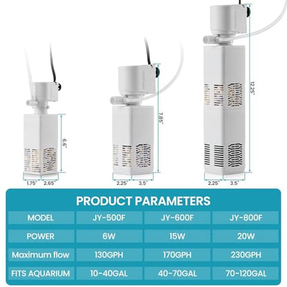 Fish Tank Filter,70-120 Gallon Fish Tank Filter,20W 230GPH,Equipped with Adjustable Aeration Function. - size: 20W