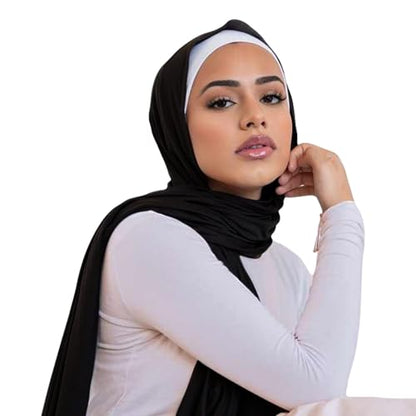 Hijab Scarf for Women Soft Cotton Muslim Jersey Hijab Head Wrap Scarves Fashion Long Scarf Shawls - color: Black