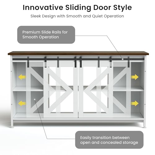 HRVEOCEI 80 Gallon Fish Tank Stand with Sliding Doors, Farmhouse Aquarium Stand with Storage Cabinet, Heavy Duty Fish Tank Table for Turtle Tanks Reptile, Adjustable Feets, 1000 LBS Capacity (White) - color: White