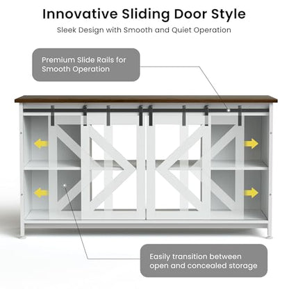 HRVEOCEI 80 Gallon Fish Tank Stand with Sliding Doors, Farmhouse Aquarium Stand with Storage Cabinet, Heavy Duty Fish Tank Table for Turtle Tanks Reptile, Adjustable Feets, 1000 LBS Capacity (White) - color: White