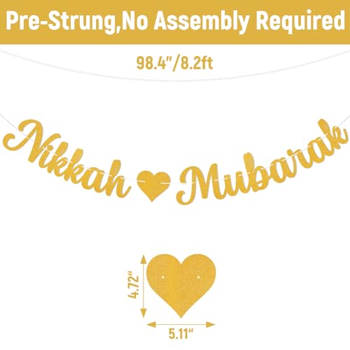 Nikkah Mubarak Banner - Eid Mubarak Decorations, Urdu Nikkah Decor, Glittery Desi Wedding/Engagement/Dulhan/Shaadi Party Decorations Gold Glitter