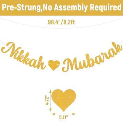 Nikkah Mubarak Banner - Eid Mubarak Decorations, Urdu Nikkah Decor, Glittery Desi Wedding/Engagement/Dulhan/Shaadi Party Decorations Gold Glitter
