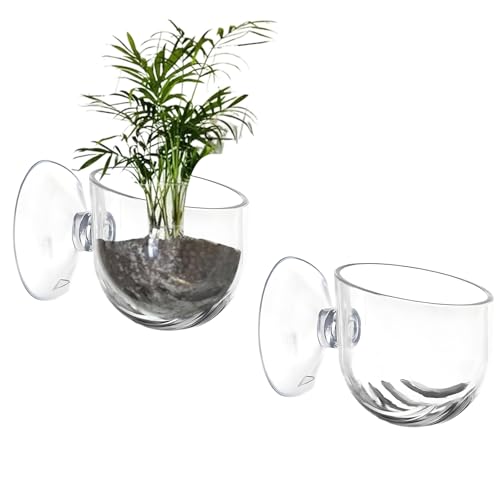 2 Pcs Fish Tank Plant Holder with Suction Cup Glass Aquarium Planter Pots for Aquatic Plants Fishtank Planting Baskets for Water Decor Hanging Aquarium Holders for Decoration
