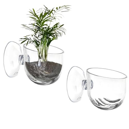 2 Pcs Fish Tank Plant Holder with Suction Cup Glass Aquarium Planter Pots for Aquatic Plants Fishtank Planting Baskets for Water Decor Hanging Aquarium Holders for Decoration