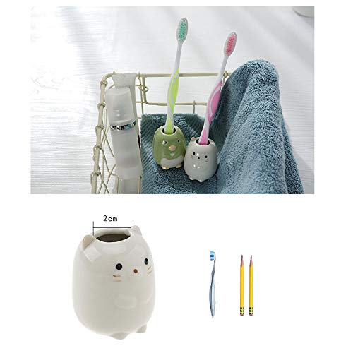 Tegg Mini Toothbrush Holder 4PCS Cute Animal Ceramic Mini Tooth Brush Holder Stand Bathroom Multipurpose Storage Organizer Cotton Swabs Holder