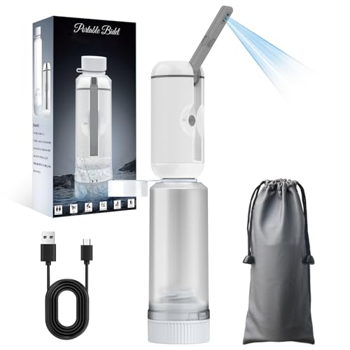 Portable Bidet for Travel, Rechargeable Travel Bidet Sprayer Fits Various Sizes of Water Bottles, Waterproof High Pressure Handheld Bidet for Women Men Personal Hygiene, White - color: White