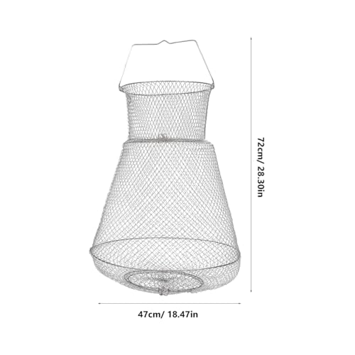 Extra Large Wire Fish Basket, 28X18 inches Fishing Net Cage Collapsible, Crabs Basket Trap Holder for Live Caught Fish, for Seawater, River, and Boat Fishing, Stainless Steel Galvanized, Silver