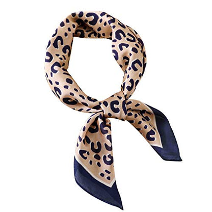 GERINLY Silk Hair Scarf Animal Print Leopard Neck Scarf Summer Neckerchief for Women Bag Purse Accessory - color: Khakinavy