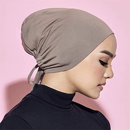 3 Pieces Adjustable Muslim Inner Under Hijab Cap with Ties Back Islamic Under Scarf Bonnet Caps Chemo Cap - color: Black