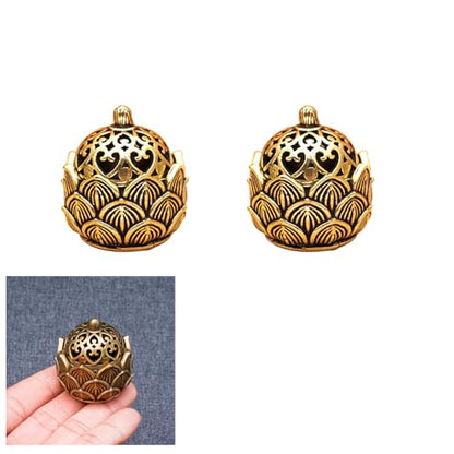 2 Pcs Mini Brass Lotus Flower Incense Holder, Calligraphy Style Closed Incense Burner Desktop Ornament Ash Catcher with Lid for Bedroom Kitchen Teahouse Office Home Decor Yoga Spa Madiation