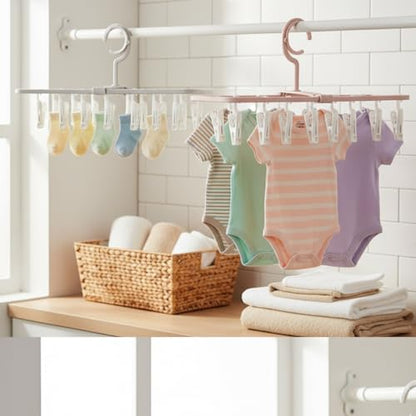 Foshine Clothes Drying Racks 2 Pack Small Folding Portable Underwear Hangers with 12 Clips 360° Rotatable Hook for Socks Drying Towels Bras Baby Clothes Gloves Plast 3 pcs Traceless Hook. - color: Gray,pink-2 Pack
