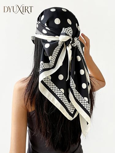 Triangle Shawls Scarf Head Hair Neck For Women Scarves Fashion Silk Feeling Lady Lightweight 51 * 23.6inch - color: K19-black Background With a White Dots（51*23.6inch）