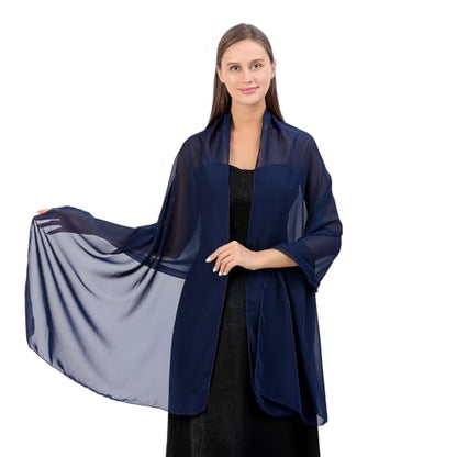 Ladiery Chiffon Shawl Wraps for Women Evening Dresses, Elegant Soft Sheer Shawls for formal dressy Bride Wedding - color: Navy Blue(1)