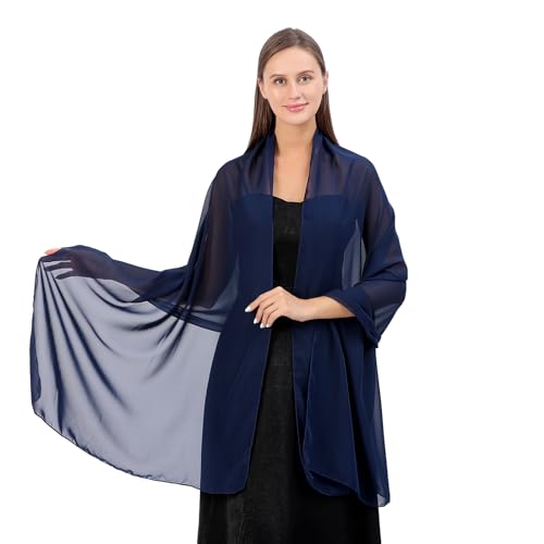 Ladiery Chiffon Shawl Wraps for Women Evening Dresses, Elegant Soft Sheer Shawls for formal dressy Bride Wedding - color: Navy Blue(1)