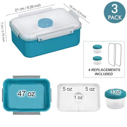 3 Pack Salad Lunch Box Food Storage Containers, 47oz Bento Box To Go Container with Lids, Meal Prep Containers with Removable Tray & Dressing Pots for Kids and Adults, Reusable and Microwave Safe - color: Navy & Navy & Navy