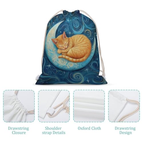 Amazon.com | Orange Cat on Crescent Moon Drawstring Backpack Canvas String Bag Lightweight Sports Gym Bag for Men Women | Drawstring Bags